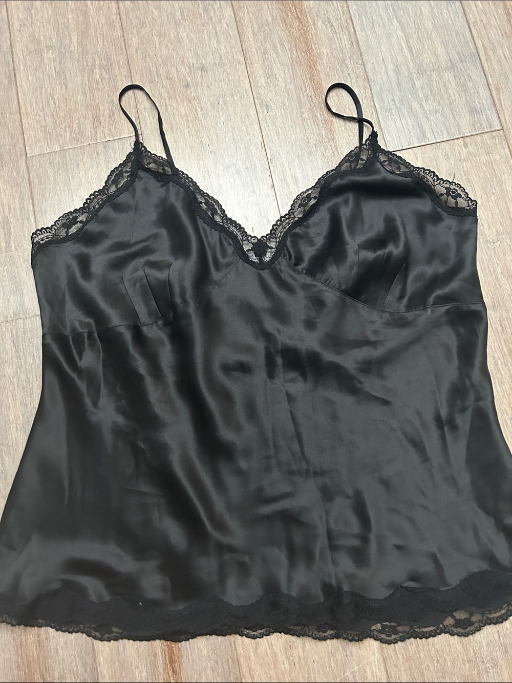 VTG Allison Taylor Black Lace-Trim Silk Camisole Top size XL - Picture 2 of 16